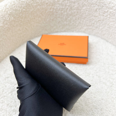Hermes Calvi Duo Card Holder in Black Epsom Leather and PHW