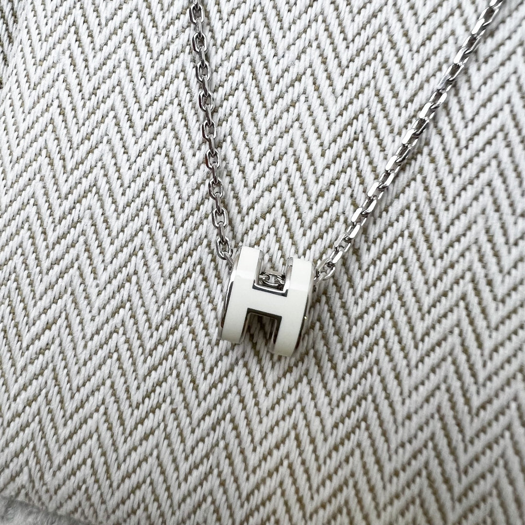 Hermes Mini Pop H Pendant in Blanc (White) Enamel and PHW – Brands