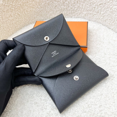 Hermes Calvi Duo Card Holder in Black Epsom Leather and PHW