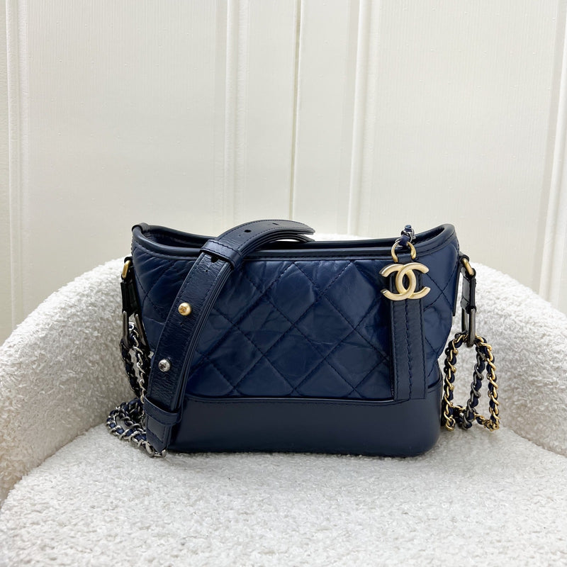 Chanel Small Gabrielle Hobo in Navy Blue Distressed Calfskin and 3 tone HW