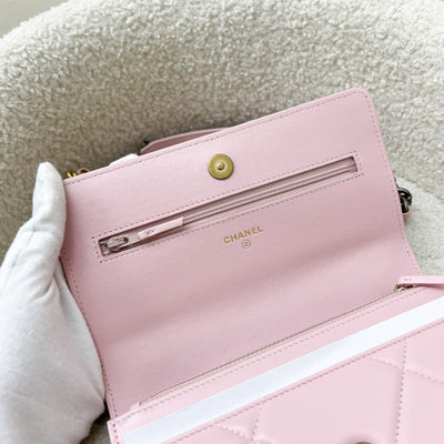 Chanel 19 Wallet on Chain WOC in 22B Pink Lambskin and 3-Tone HW (Model: AP0957)