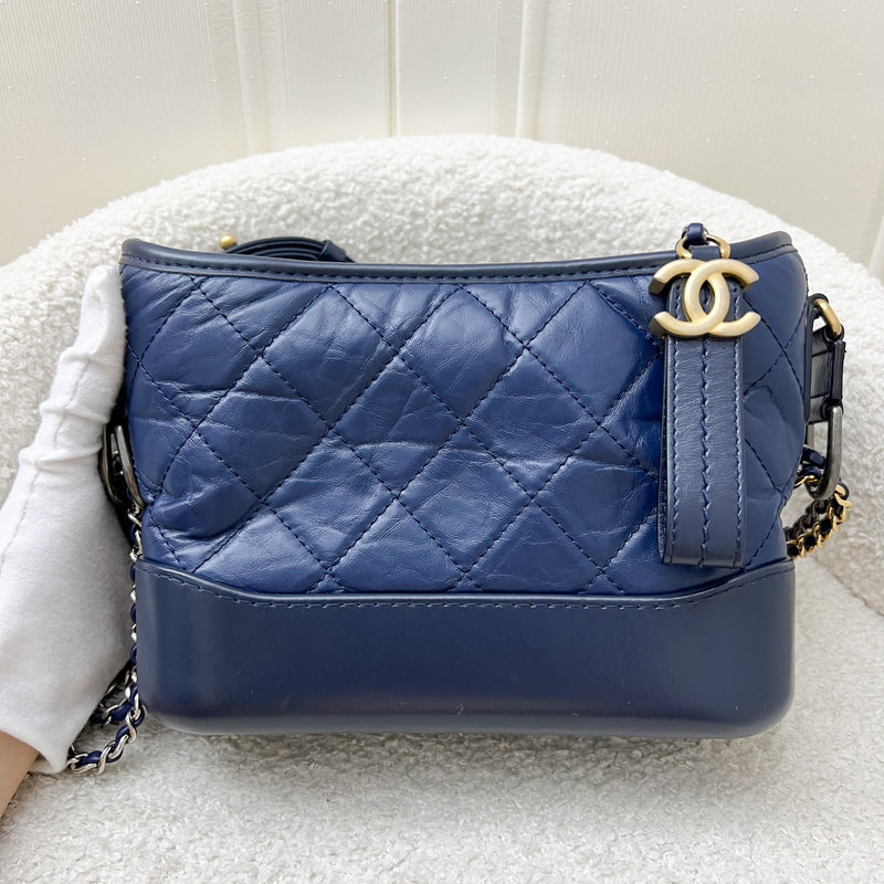 Chanel Small Gabrielle Hobo in Navy Blue Distressed Calfskin and 3 tone HW