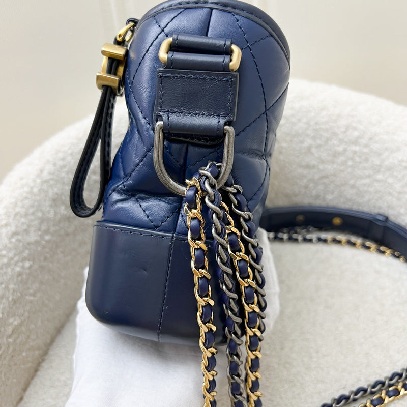 Chanel Small Gabrielle Hobo in Navy Blue Distressed Calfskin and 3 tone HW