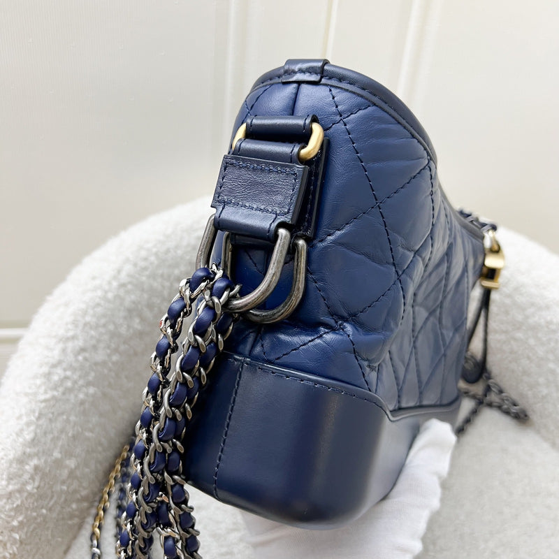 Chanel Small Gabrielle Hobo in Navy Blue Distressed Calfskin and 3 tone HW