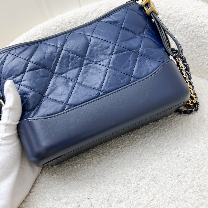 Chanel Small Gabrielle Hobo in Navy Blue Distressed Calfskin and 3 tone HW