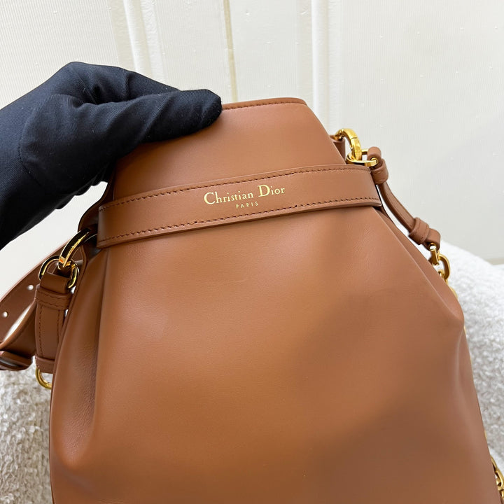 Dior Medium C'est Dior Bucket Bag in Cognac Brown Calfskin and GHW