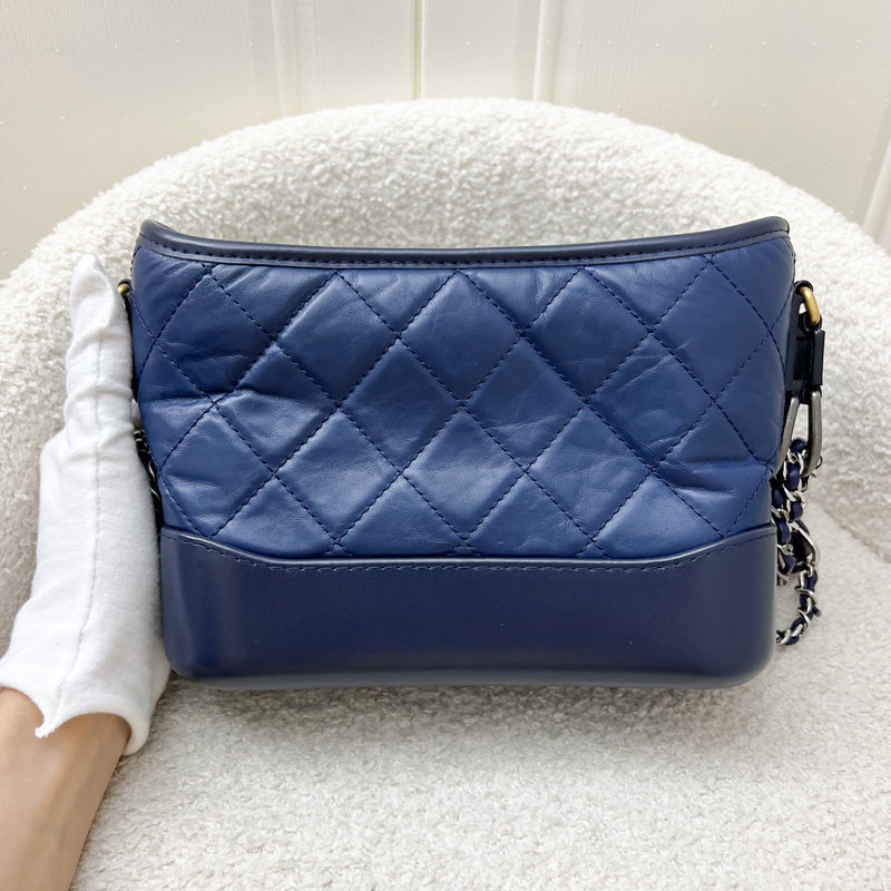 Chanel Small Gabrielle Hobo in Navy Blue Distressed Calfskin and 3 tone HW