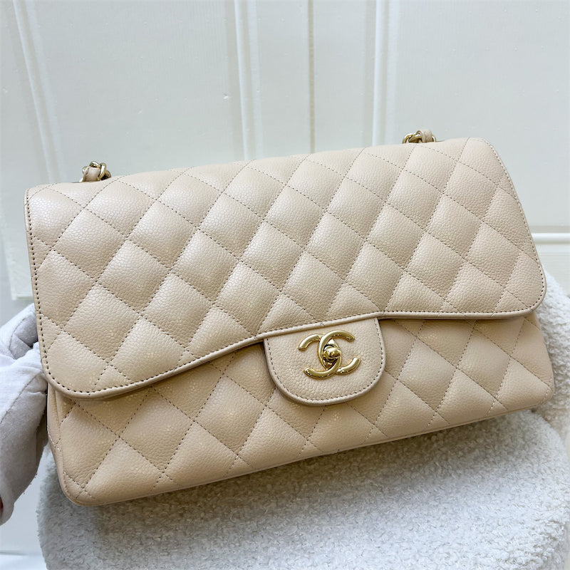 Chanel Jumbo Classic Flap DF in Beige Caviar and GHW