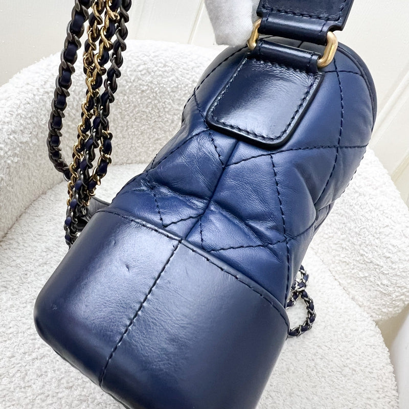 Chanel Small Gabrielle Hobo in Navy Blue Distressed Calfskin and 3 tone HW