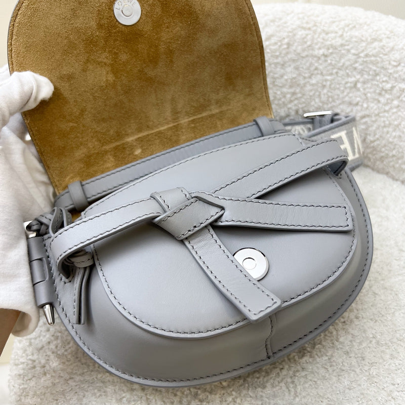 Loewe Mini Gate Dual Bag in Pearl Grey Calfskin and Jacquard Strap SHW (Model: A650N46X13)