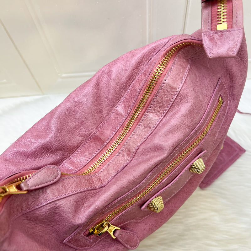 Balenciaga Day Hobo Bag in Pink Distressed Leather and GHW