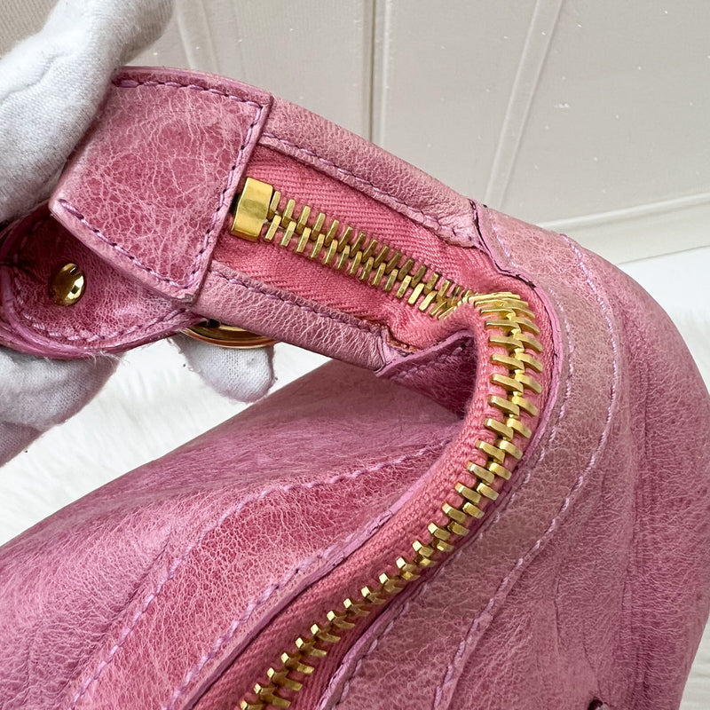 Balenciaga Day Hobo Bag in Pink Distressed Leather and GHW