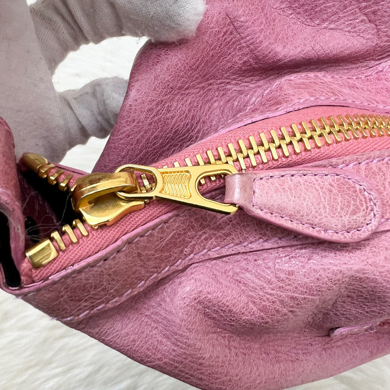Balenciaga Day Hobo Bag in Pink Distressed Leather and GHW