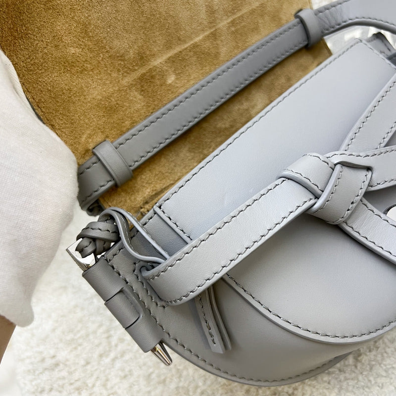 Loewe Mini Gate Dual Bag in Pearl Grey Calfskin and Jacquard Strap SHW (Model: A650N46X13)