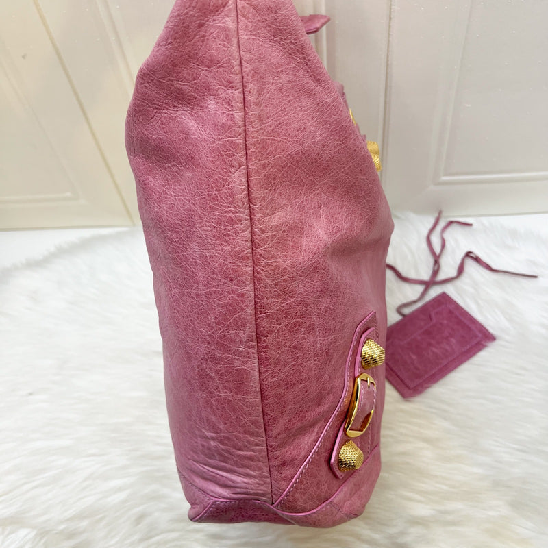 Balenciaga Day Hobo Bag in Pink Distressed Leather and GHW