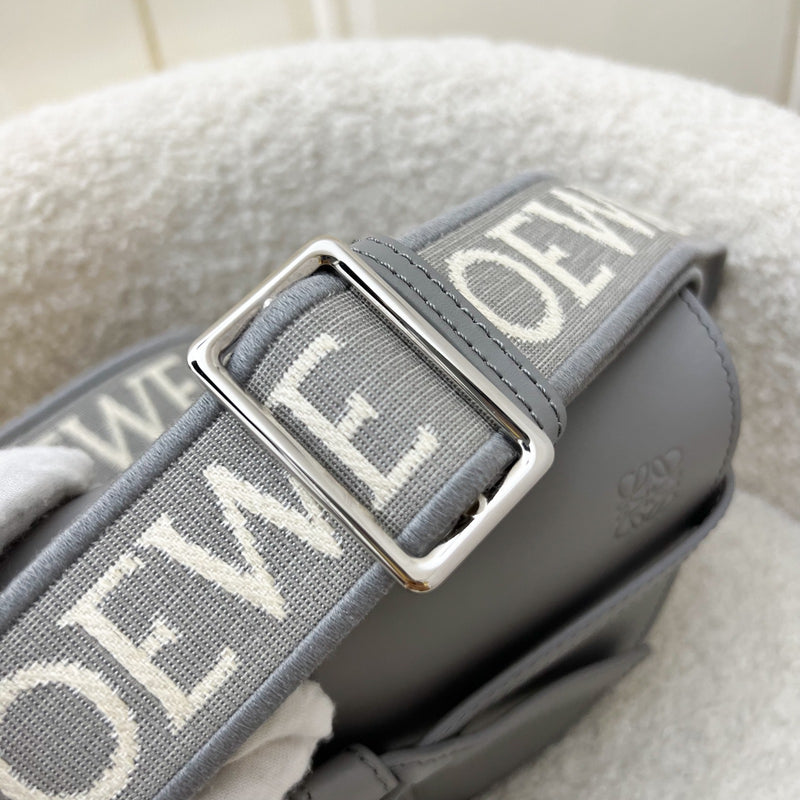 Loewe Mini Gate Dual Bag in Pearl Grey Calfskin and Jacquard Strap SHW (Model: A650N46X13)