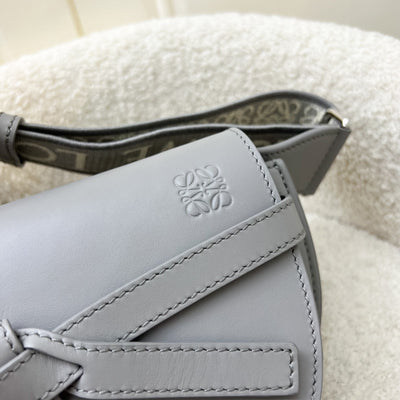 Loewe Mini Gate Dual Bag in Pearl Grey Calfskin and Jacquard Strap SHW (Model: A650N46X13)