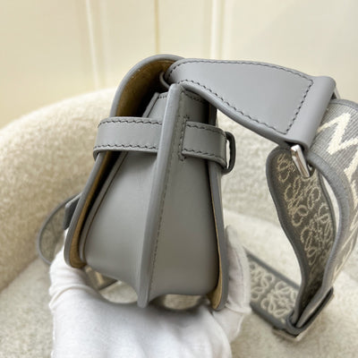Loewe Mini Gate Dual Bag in Pearl Grey Calfskin and Jacquard Strap SHW (Model: A650N46X13)