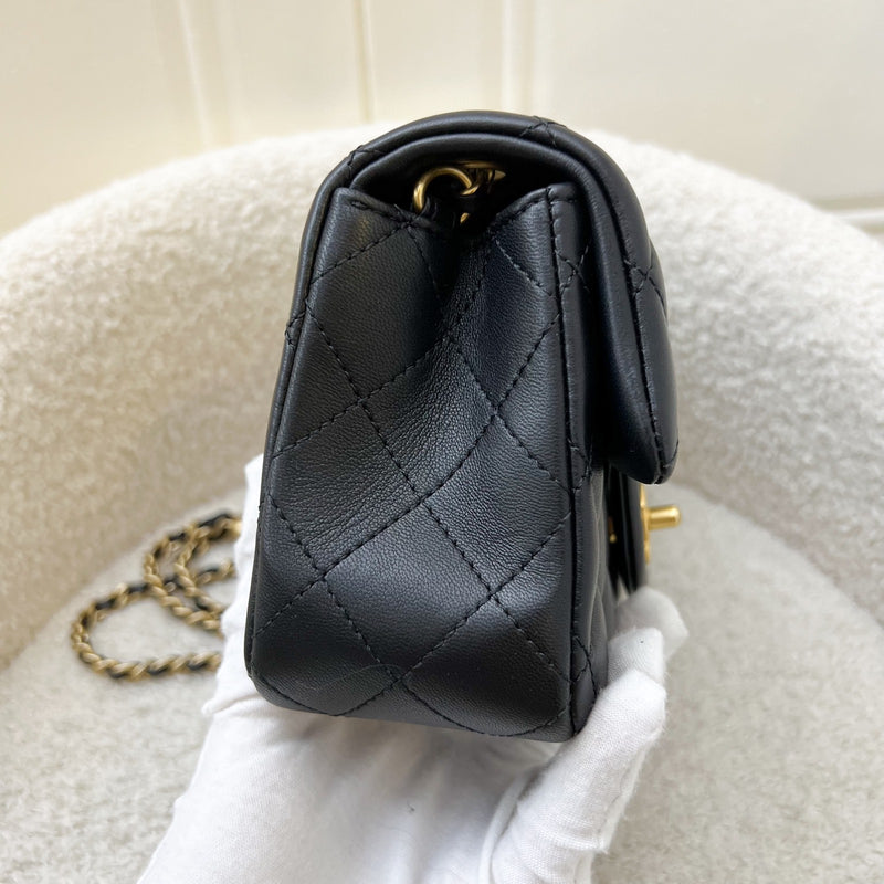 Chanel Pearl Crush Mini Rectangular Flap in 23K Black Stiff Lambskin and AGHW (Model: AS1787)