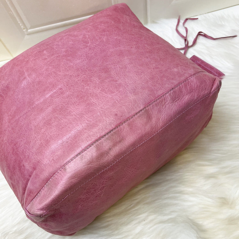 Balenciaga Day Hobo Bag in Pink Distressed Leather and GHW