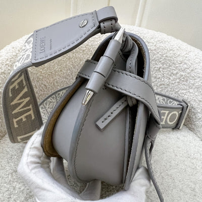 Loewe Mini Gate Dual Bag in Pearl Grey Calfskin and Jacquard Strap SHW (Model: A650N46X13)