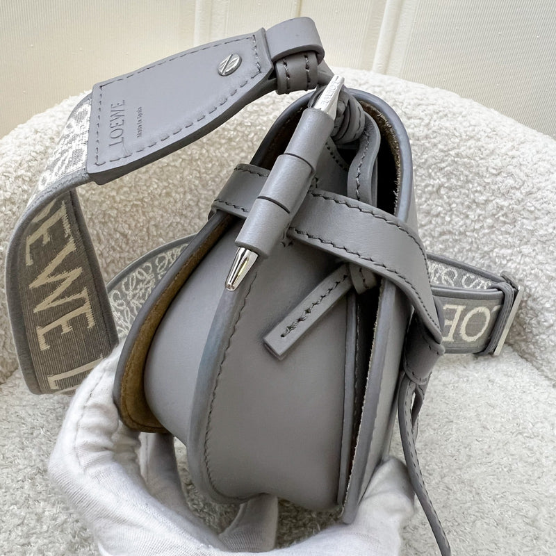 Loewe Mini Gate Dual Bag in Pearl Grey Calfskin and Jacquard Strap SHW (Model: A650N46X13)