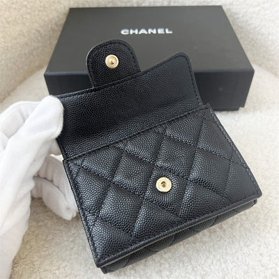 Chanel Trifold Small Compact Wallet in Black Caviar LGHW