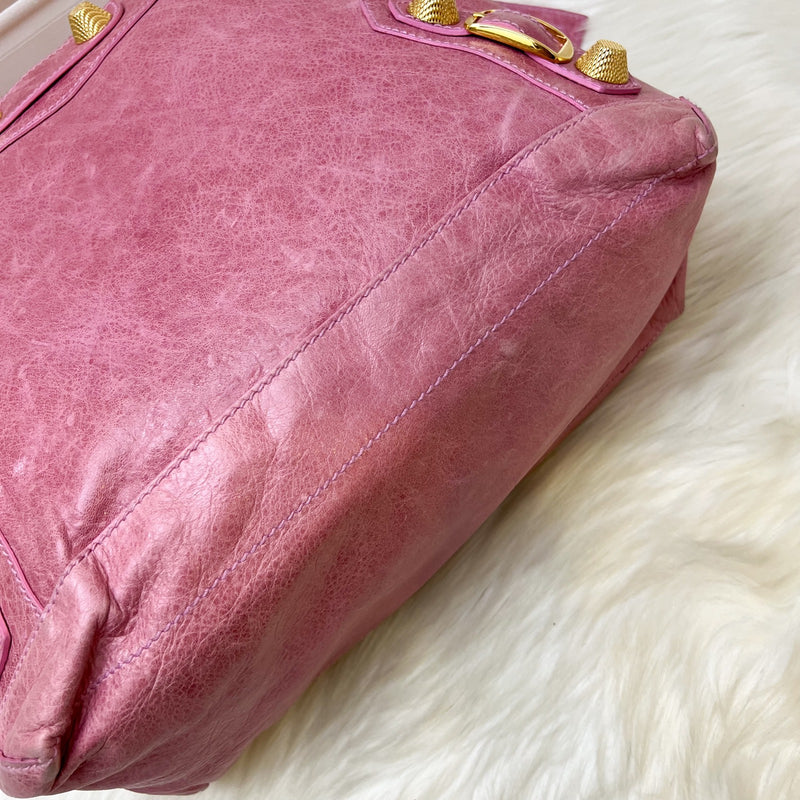 Balenciaga Day Hobo Bag in Pink Distressed Leather and GHW