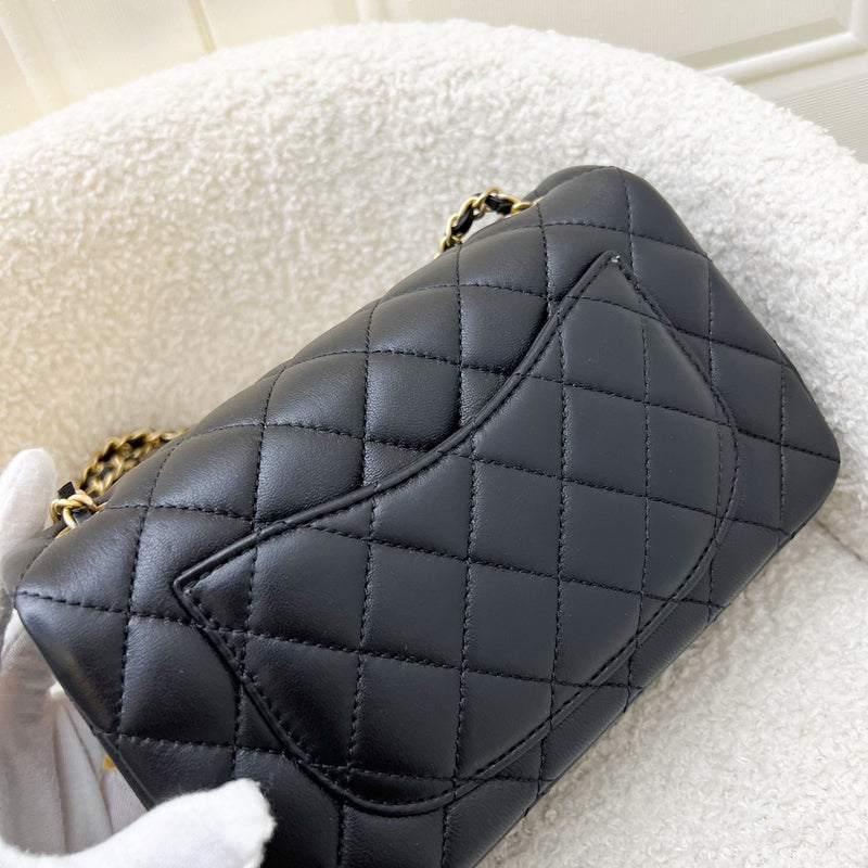 Chanel Pearl Crush Mini Rectangular Flap in 23K Black Stiff Lambskin and AGHW (Model: AS1787)