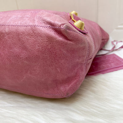 Balenciaga Day Hobo Bag in Pink Distressed Leather and GHW