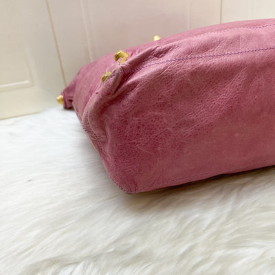 Balenciaga Day Hobo Bag in Pink Distressed Leather and GHW