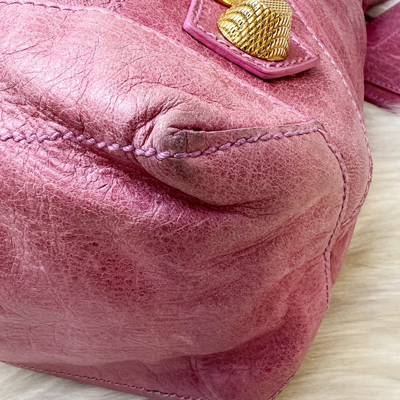Balenciaga Day Hobo Bag in Pink Distressed Leather and GHW