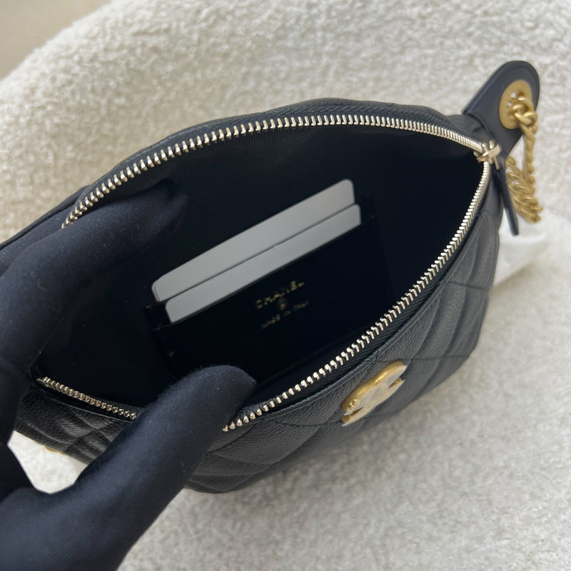 Chanel 24P Heart Adjustable Chain Waist Bag in Black Caviar and AGHW (Model: AP3761)
