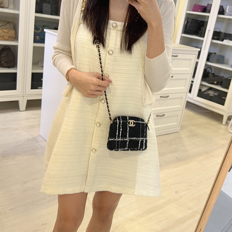 Chanel 24K VIP Gift Mini Bag in Black and White Tweed and LGHW