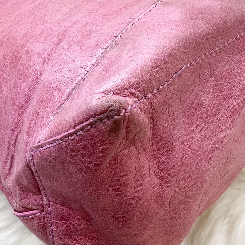 Balenciaga Day Hobo Bag in Pink Distressed Leather and GHW