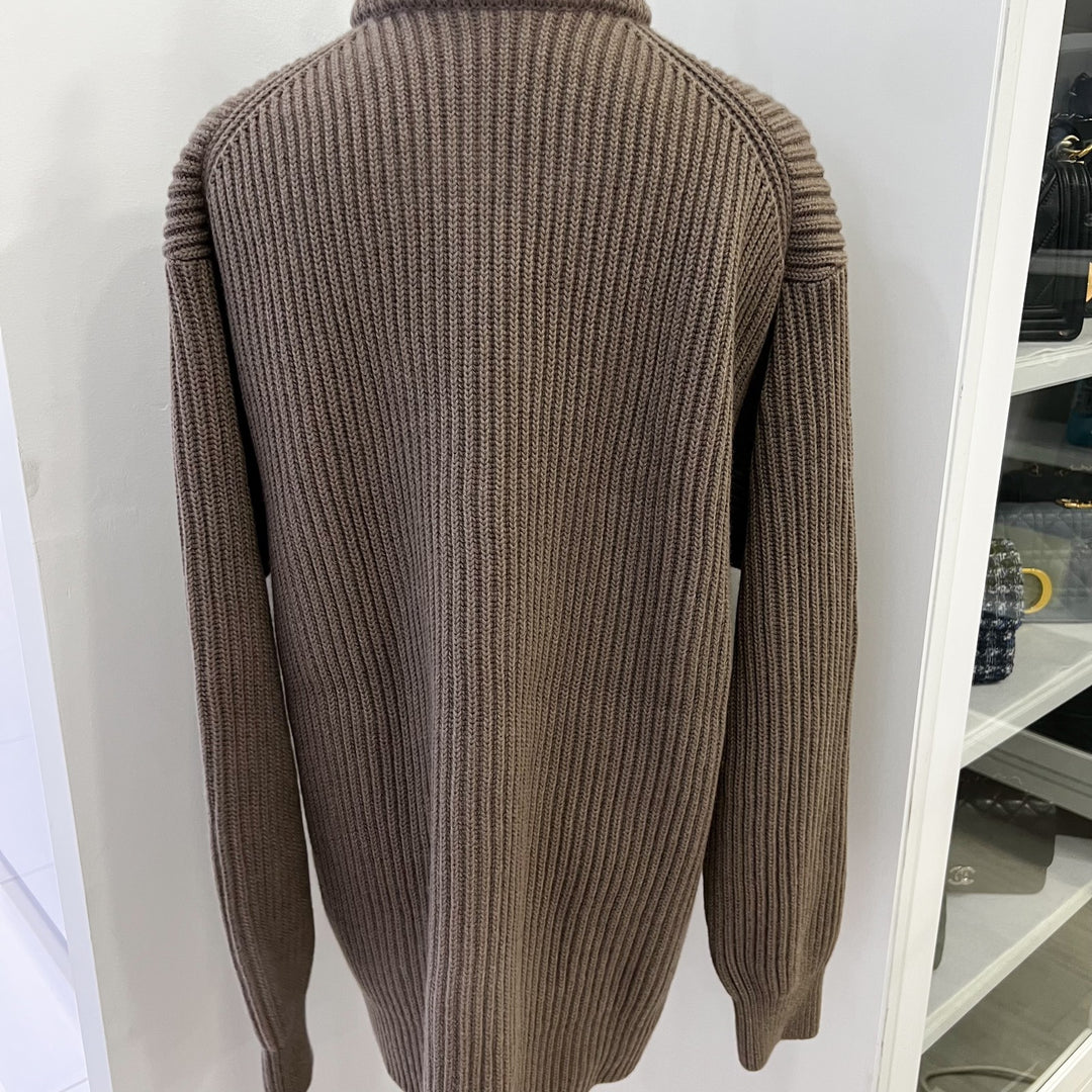 Hermes Blouson H Pockets Cuir Wool Knit Cardigan in Etoupe Size 34