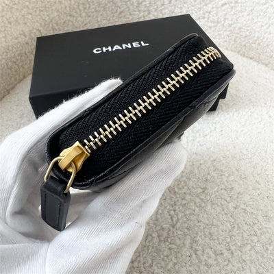 Chanel 23S Heart Logo Zipped Coin Purse / Card Holder in Black Lambskin GHW