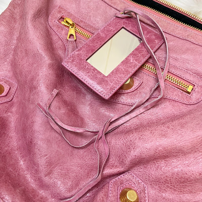 Balenciaga Day Hobo Bag in Pink Distressed Leather and GHW