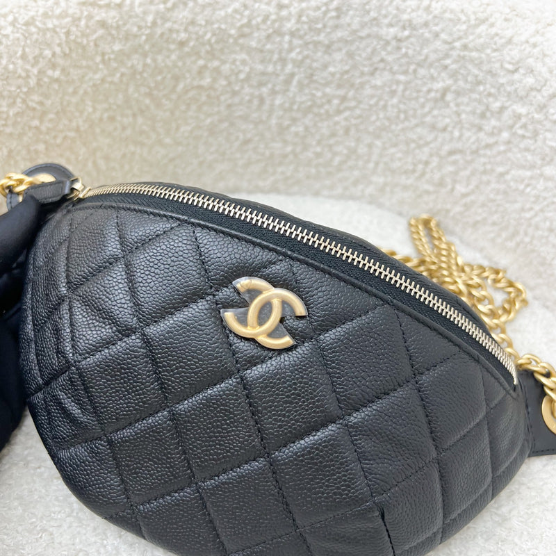 Chanel 24P Heart Adjustable Chain Waist Bag in Black Caviar and AGHW (Model: AP3761)