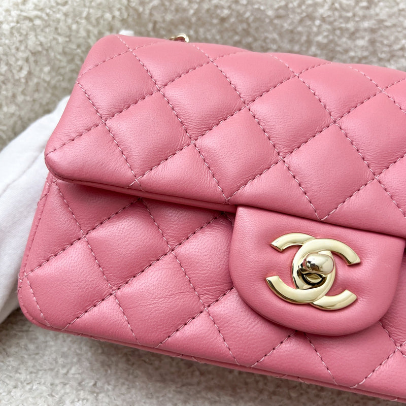 Chanel Mini Rectangle Classic Flap in 21A Pink Lambskin and LGHW