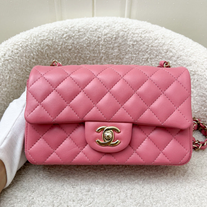 Chanel Mini Rectangle Classic Flap in 21A Pink Lambskin and LGHW