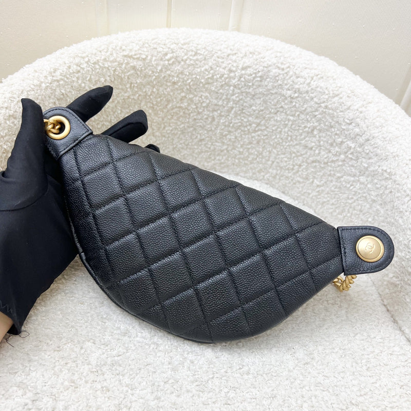Chanel 24P Heart Adjustable Chain Waist Bag in Black Caviar and AGHW (Model: AP3761)