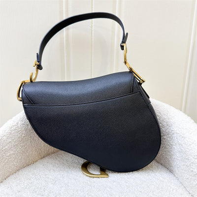 Dior Medium Saddle Bag in Black Grained Calfskin and AGHW (With Guitar Strap)