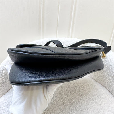 Dior Medium Saddle Bag in Black Grained Calfskin and AGHW (With Guitar Strap)