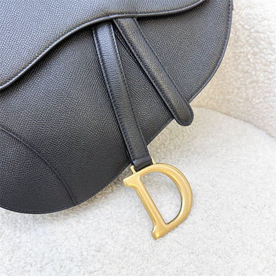 Dior Medium Saddle Bag in Black Grained Calfskin and AGHW (With Guitar Strap)