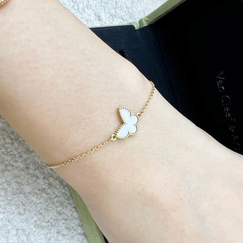 Van Cleef & Arpels VCA Sweet Butterfly Bracelet with Mother of Pearl MOP in 18K Yellow Gold (Ref: VCARF69000)