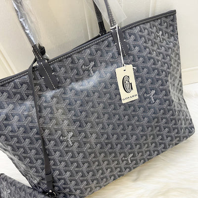 [Brand New] Goyard St Louis PM Tote in Grey Goyardine Canvas