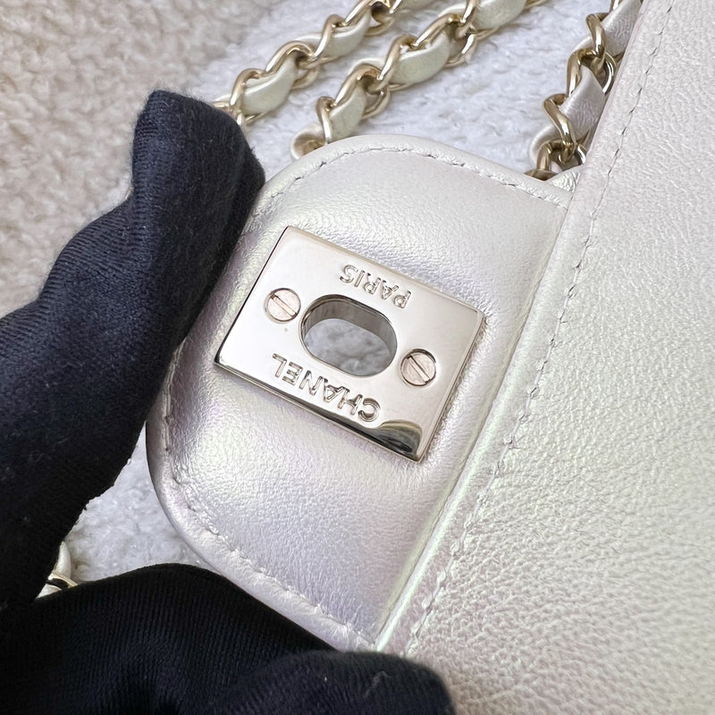 Chanel Classic Mini Rectangle Flap in 20B Iridescent Ivory Lambskin and LGHW