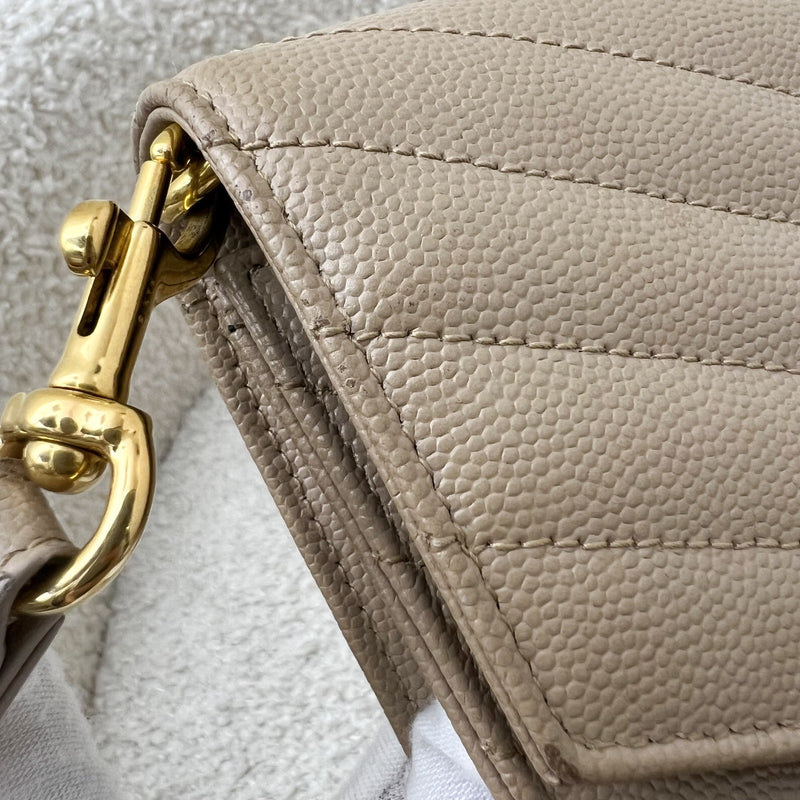 Saint Laurent Monogram Clutch in Dark Beige Grained Leather and GHW