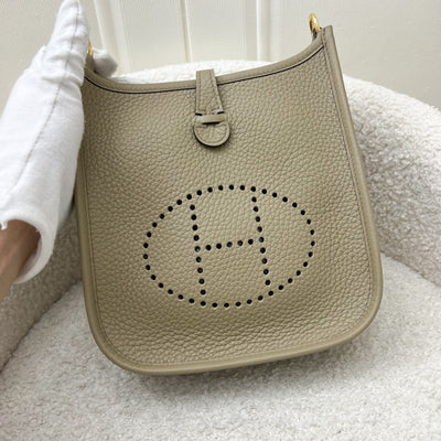 Hermes Mini Evelyne 16 in Beige Marfa Clemence Leather, Canvas Strap and GHW